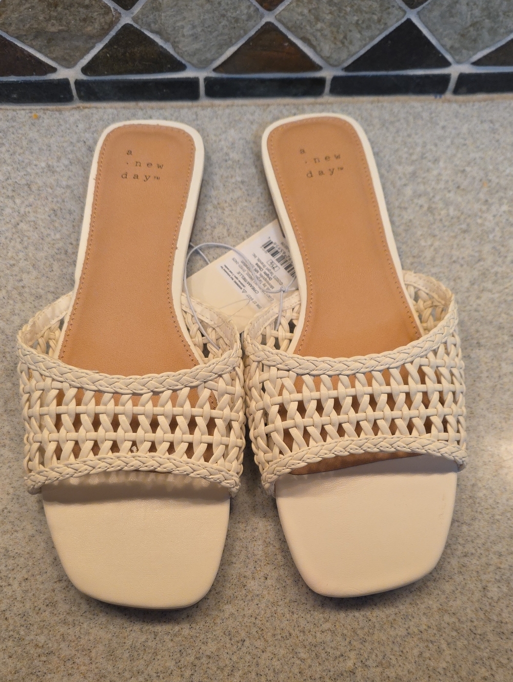 a new day Cream Braided Woven Slide Sandals